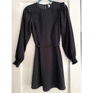 HM Long Sleeve Black and White Polka Dot Crew Neck Minidress XS